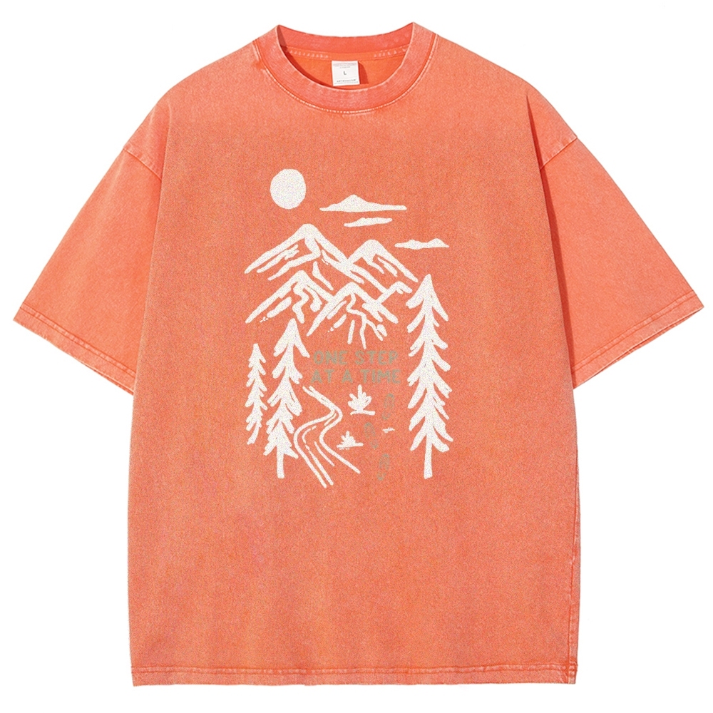 Washed T-Shirt | Forest One Step At a Time Unisex Fit TEE | TIDESENCE