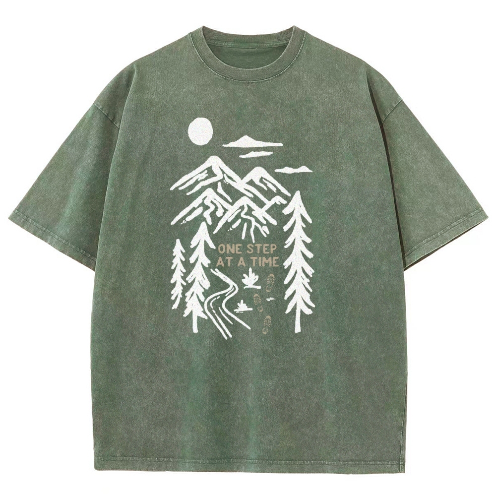 Washed T-Shirt | Forest One Step At a Time Unisex Fit TEE | TIDESENCE