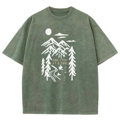 Washed T-Shirt | Forest One Step At a Time Unisex Fit TEE | TIDESENCE