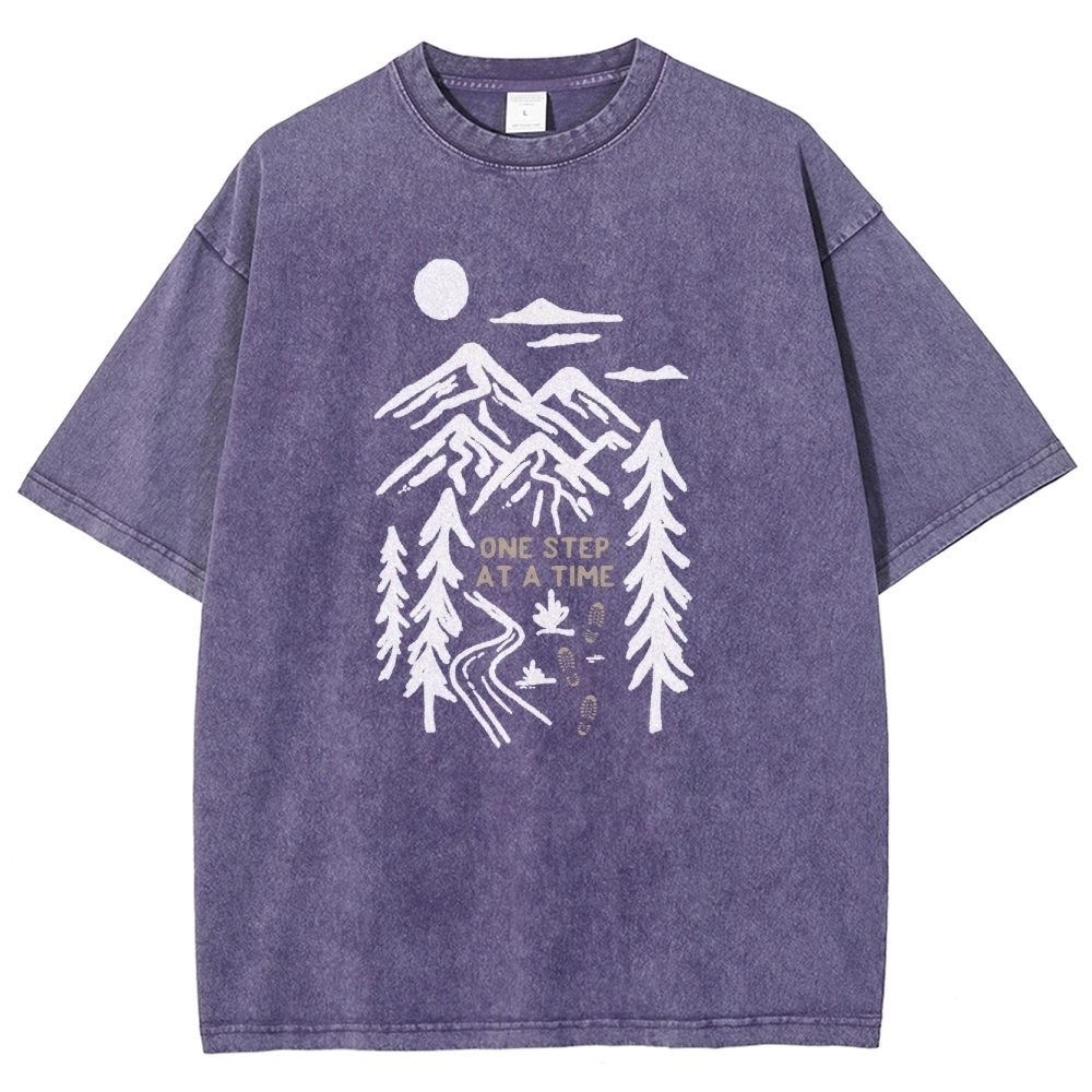Washed T-Shirt | Forest One Step At a Time Unisex Fit TEE | TIDESENCE