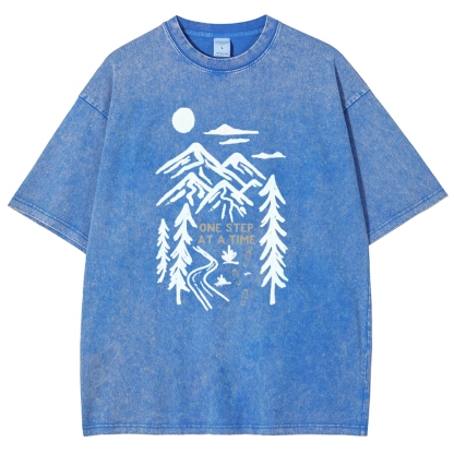 Washed T-Shirt | Forest One Step At a Time Unisex Fit TEE | TIDESENCE