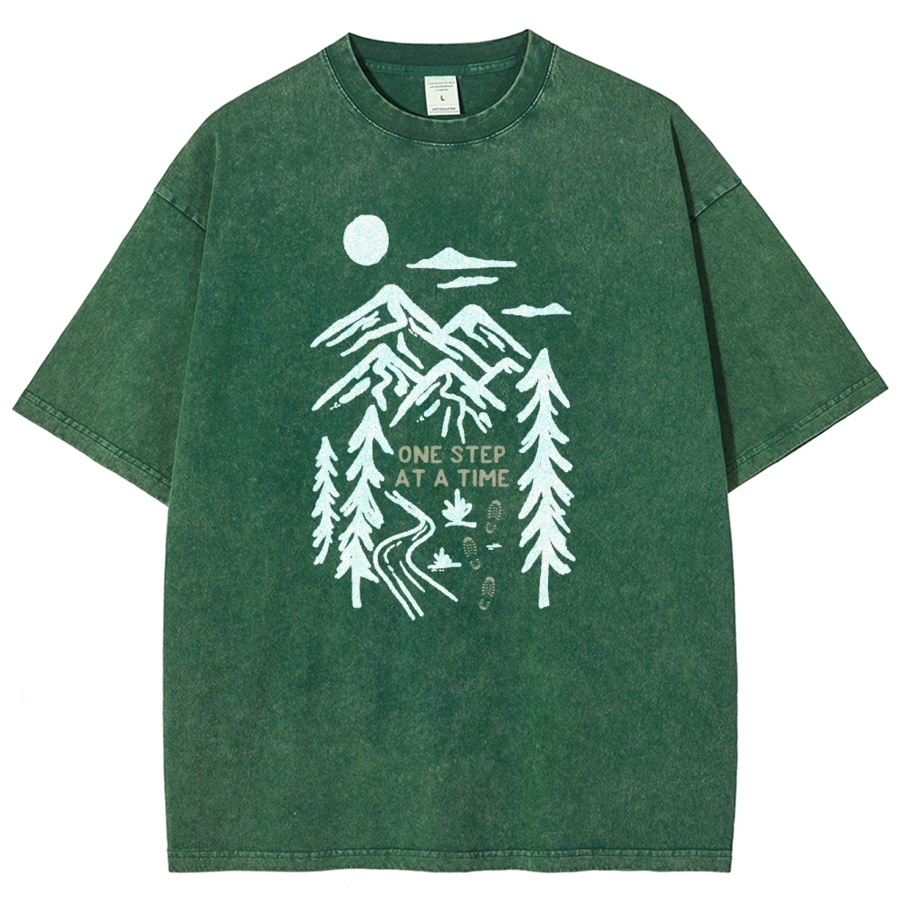 Washed T-Shirt | Forest One Step At a Time Unisex Fit TEE | TIDESENCE
