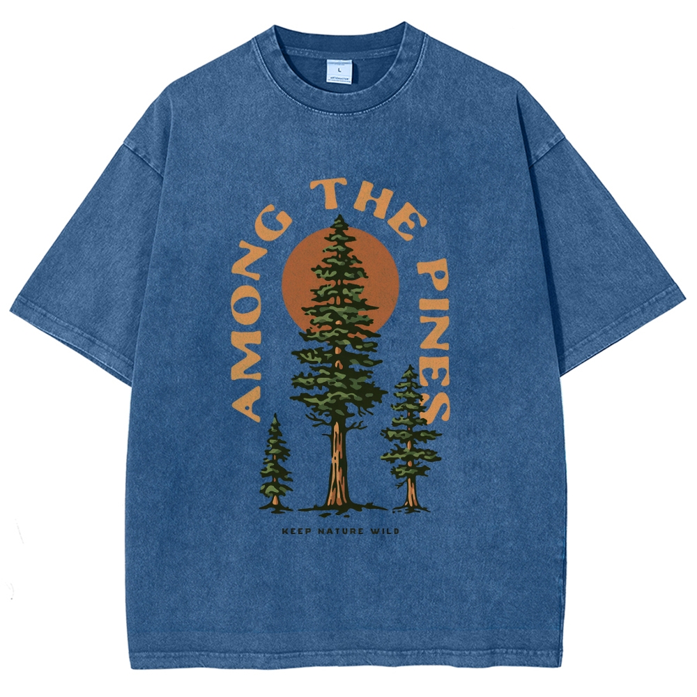 Washed T-Shirt | Forest Among The Pines Unisex Fit TEE | TIDESENCE