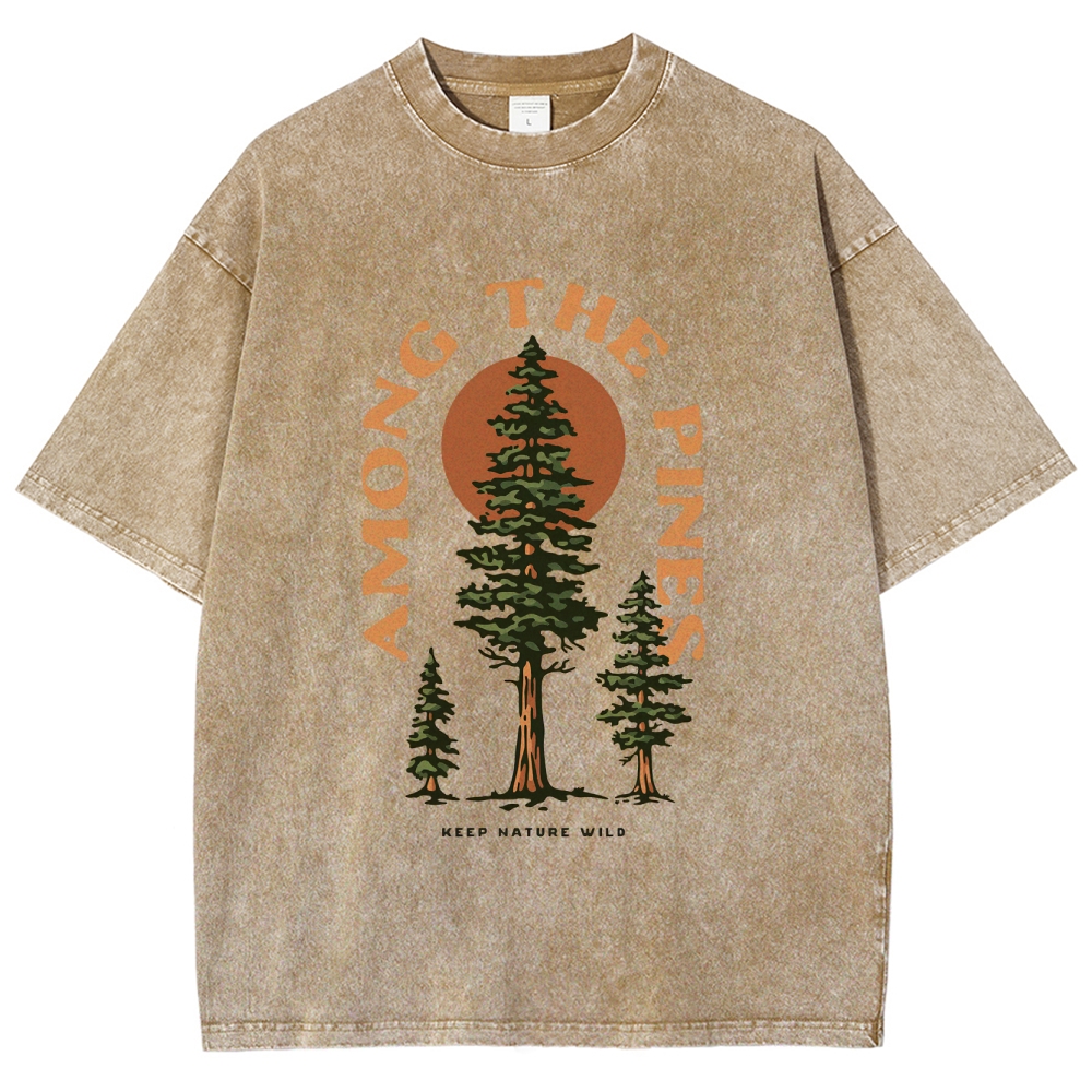 Washed T-Shirt | Forest Among The Pines Unisex Fit TEE | TIDESENCE