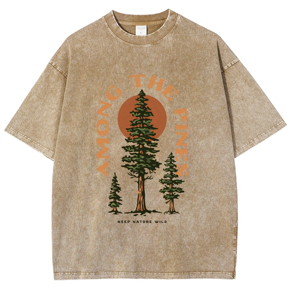 Washed T-Shirt | Forest Among The Pines Unisex Fit TEE | TIDESENCE