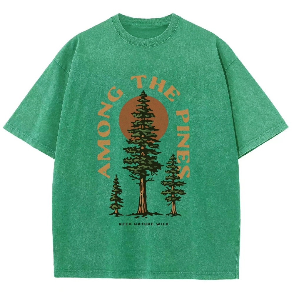 Washed T-Shirt | Forest Among The Pines Unisex Fit TEE | TIDESENCE