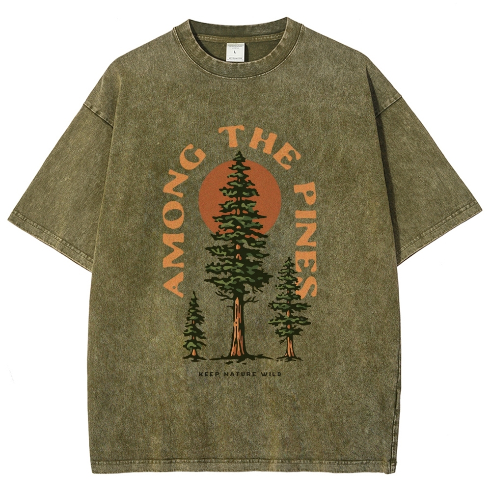 Washed T-Shirt | Forest Among The Pines Unisex Fit TEE | TIDESENCE