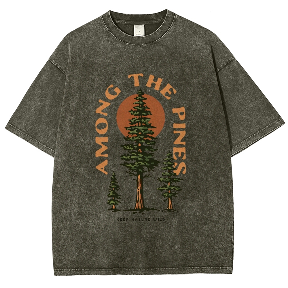 Washed T-Shirt | Forest Among The Pines Unisex Fit TEE | TIDESENCE