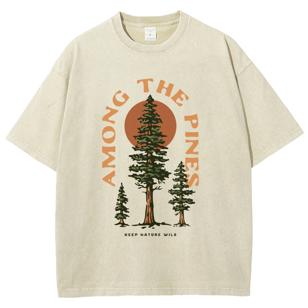 Washed T-Shirt | Forest Among The Pines Unisex Fit TEE | TIDESENCE