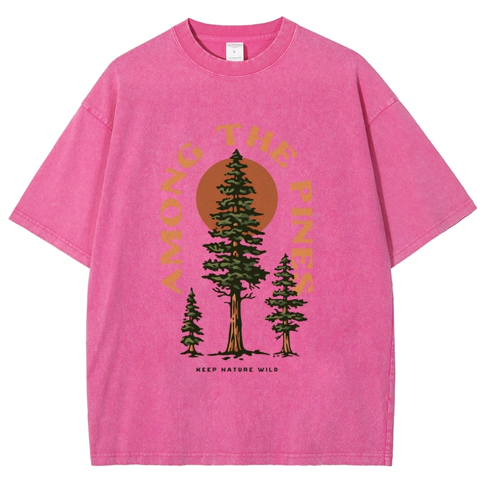 Washed T-Shirt | Forest Among The Pines Unisex Fit TEE | TIDESENCE