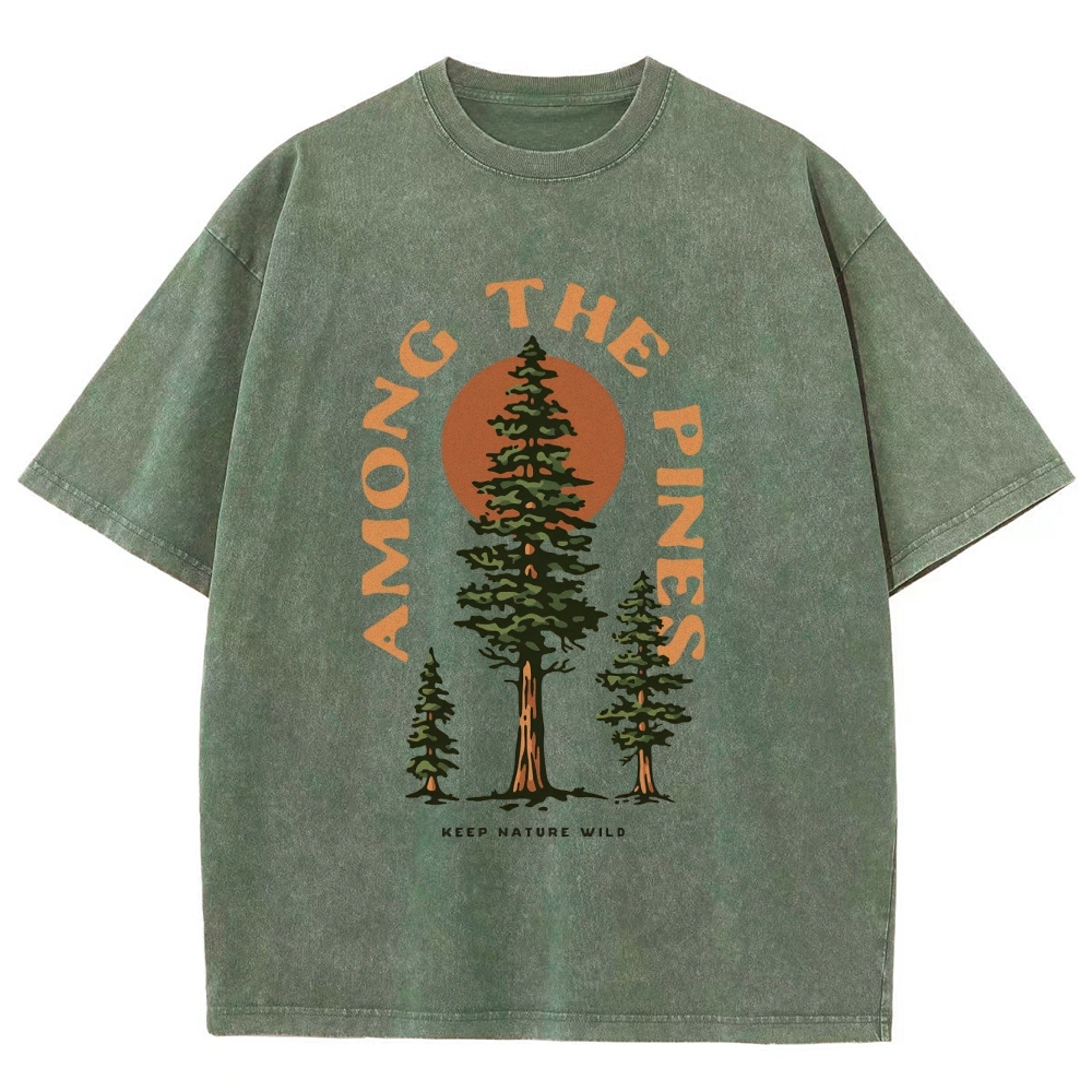 Washed T-Shirt | Forest Among The Pines Unisex Fit TEE | TIDESENCE