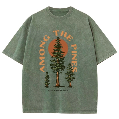 Washed T-Shirt | Forest Among The Pines Unisex Fit TEE | TIDESENCE