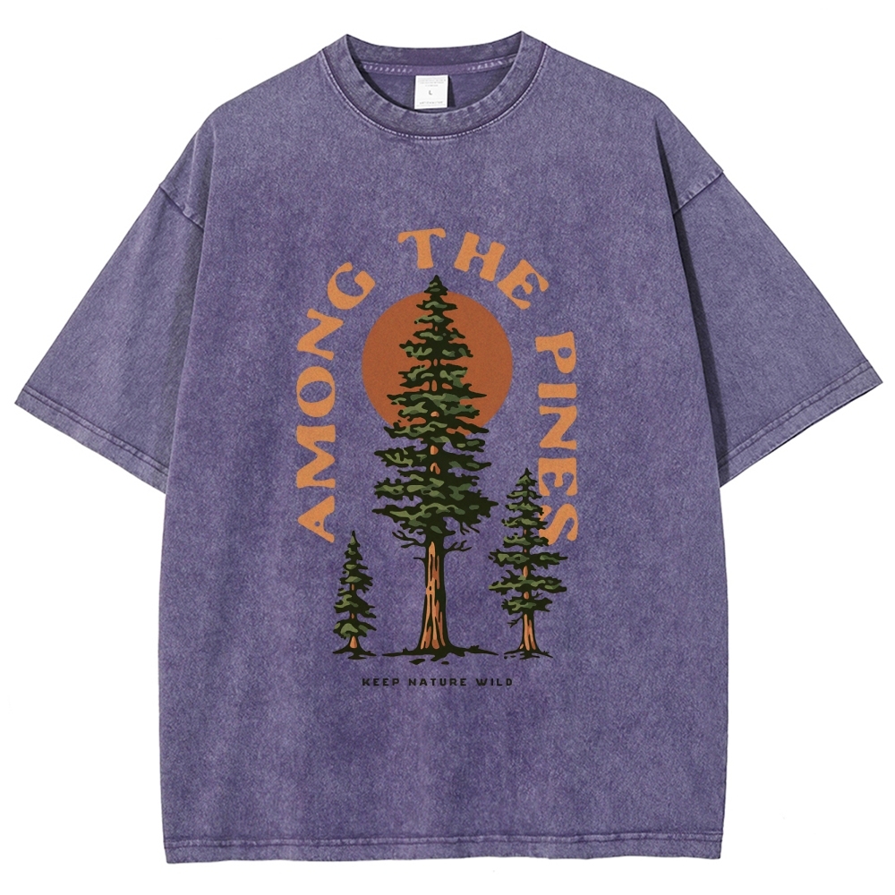 Washed T-Shirt | Forest Among The Pines Unisex Fit TEE | TIDESENCE