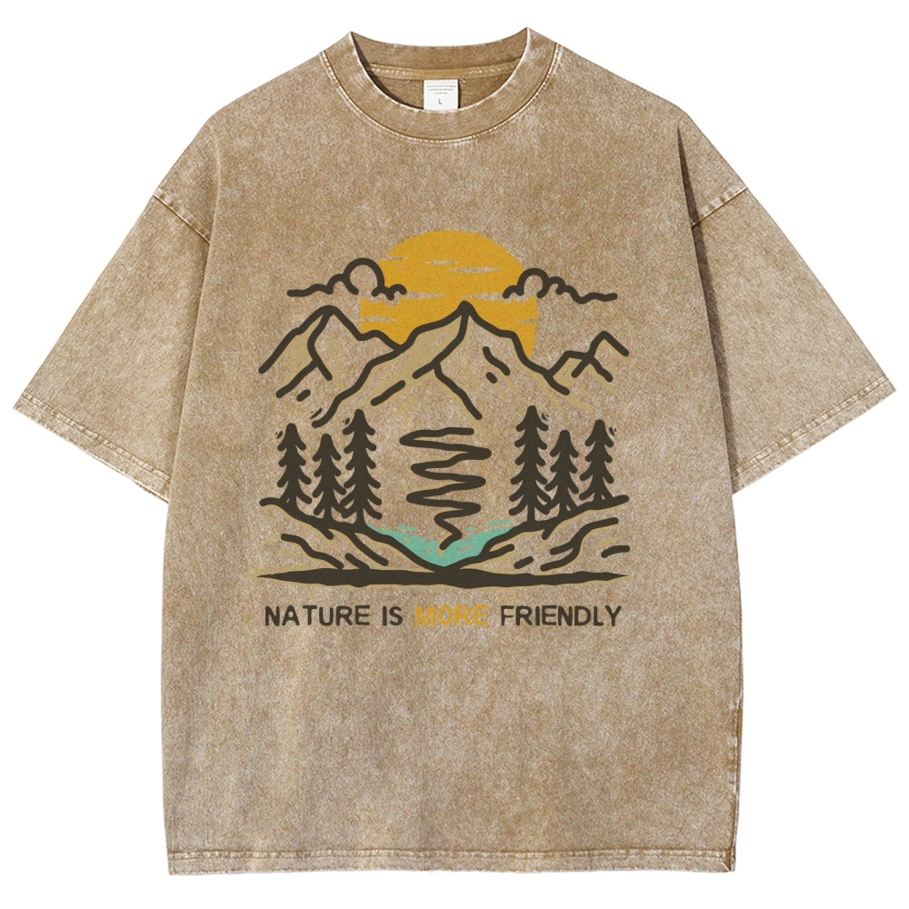 Washed T-Shirt | Forest Nature Is More Friendly Unisex Fit TEE | TIDESNECE