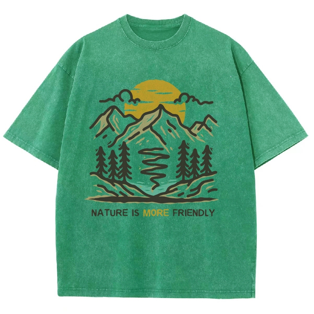 Washed T-Shirt | Forest Nature Is More Friendly Unisex Fit TEE | TIDESNECE