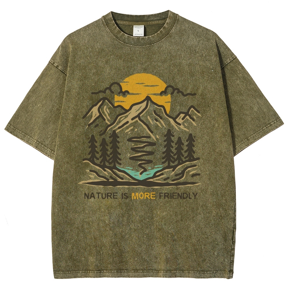 Washed T-Shirt | Forest Nature Is More Friendly Unisex Fit TEE | TIDESNECE