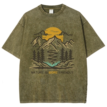 Washed T-Shirt | Forest Nature Is More Friendly Unisex Fit TEE | TIDESNECE