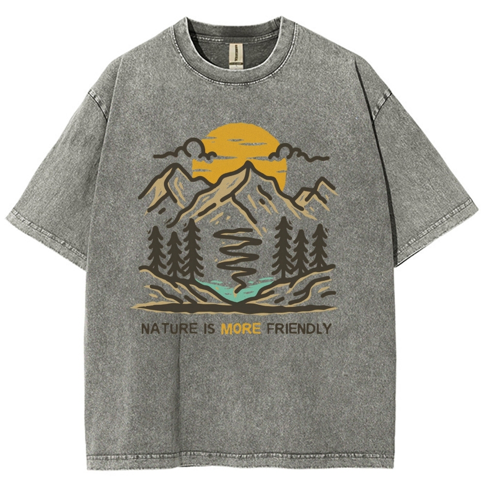 Washed T-Shirt | Forest Nature Is More Friendly Unisex Fit TEE | TIDESNECE