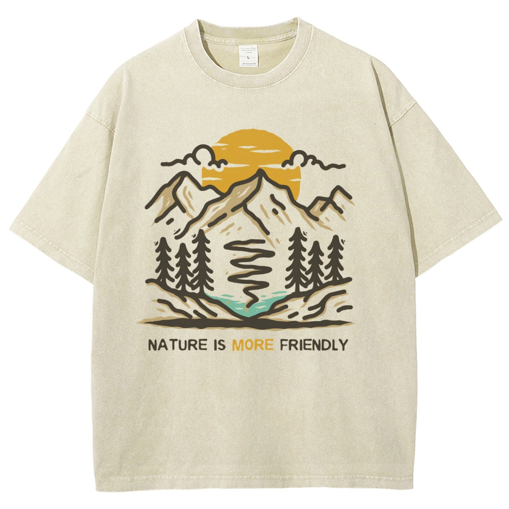 Washed T-Shirt | Forest Nature Is More Friendly Unisex Fit TEE | TIDESNECE