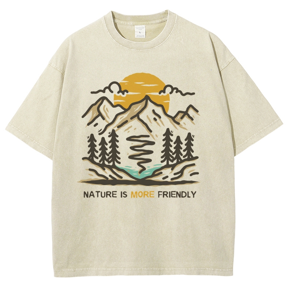 Washed T-Shirt | Forest Nature Is More Friendly Unisex Fit TEE | TIDESNECE