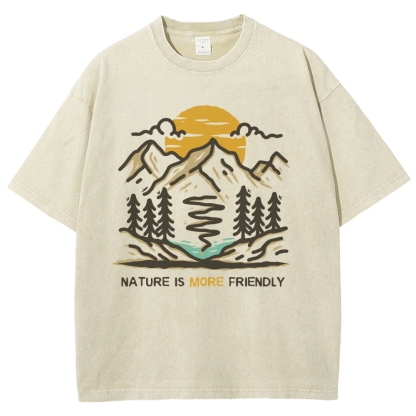 Washed T-Shirt | Forest Nature Is More Friendly Unisex Fit TEE | TIDESNECE