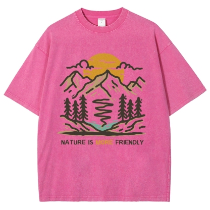 Washed T-Shirt | Forest Nature Is More Friendly Unisex Fit TEE | TIDESNECE