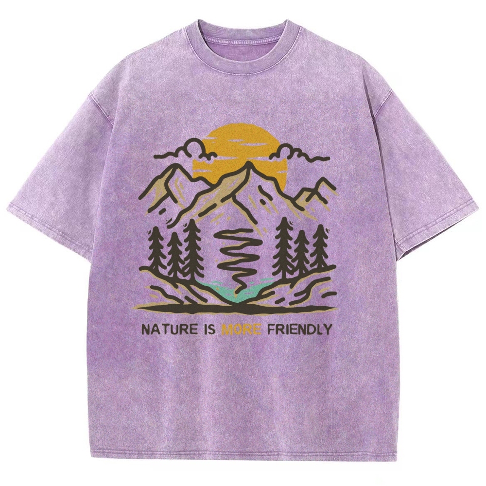 Washed T-Shirt | Forest Nature Is More Friendly Unisex Fit TEE | TIDESNECE