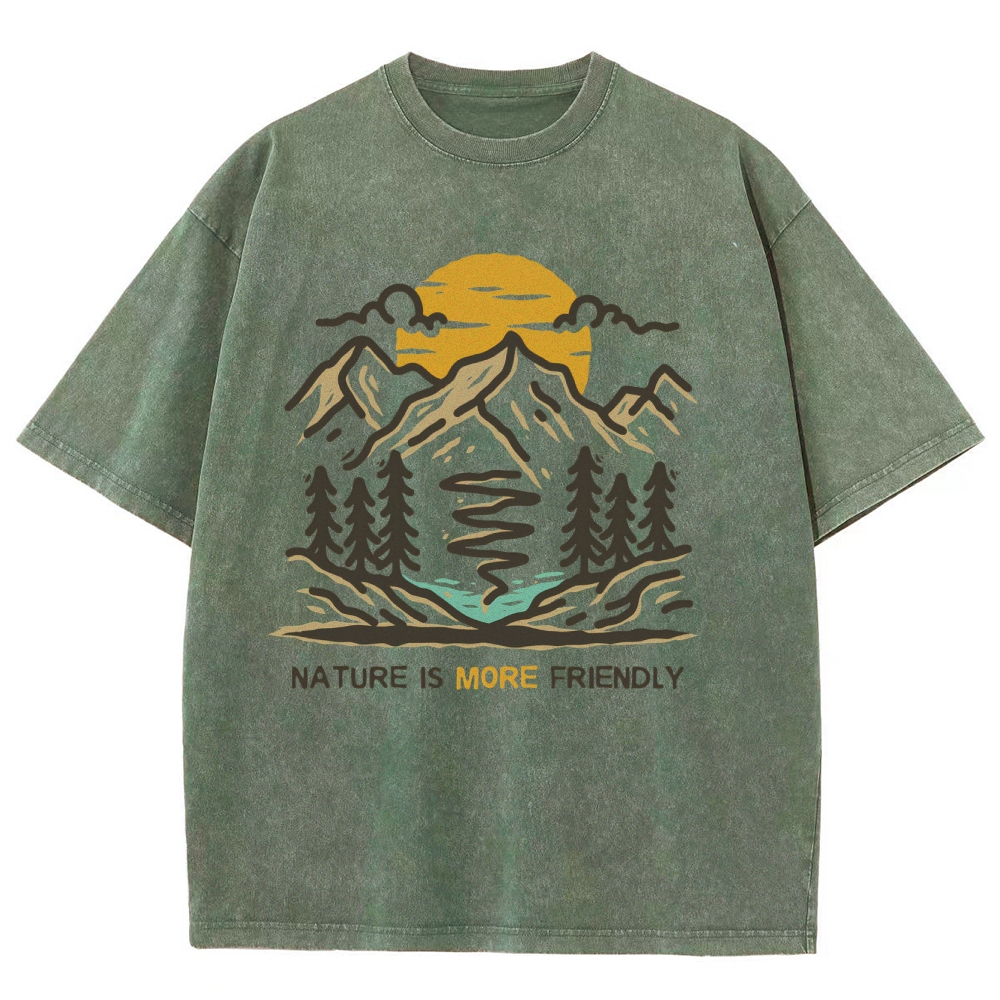 Washed T-Shirt | Forest Nature Is More Friendly Unisex Fit TEE | TIDESNECE