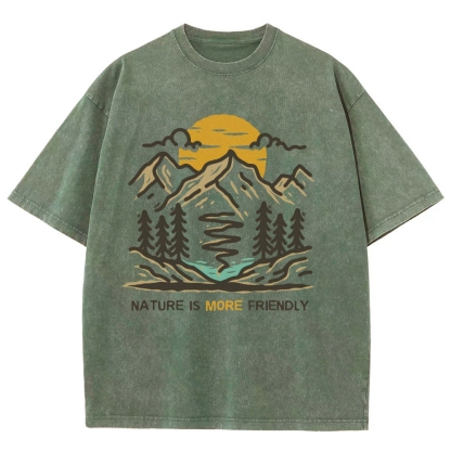 Washed T-Shirt | Forest Nature Is More Friendly Unisex Fit TEE | TIDESNECE