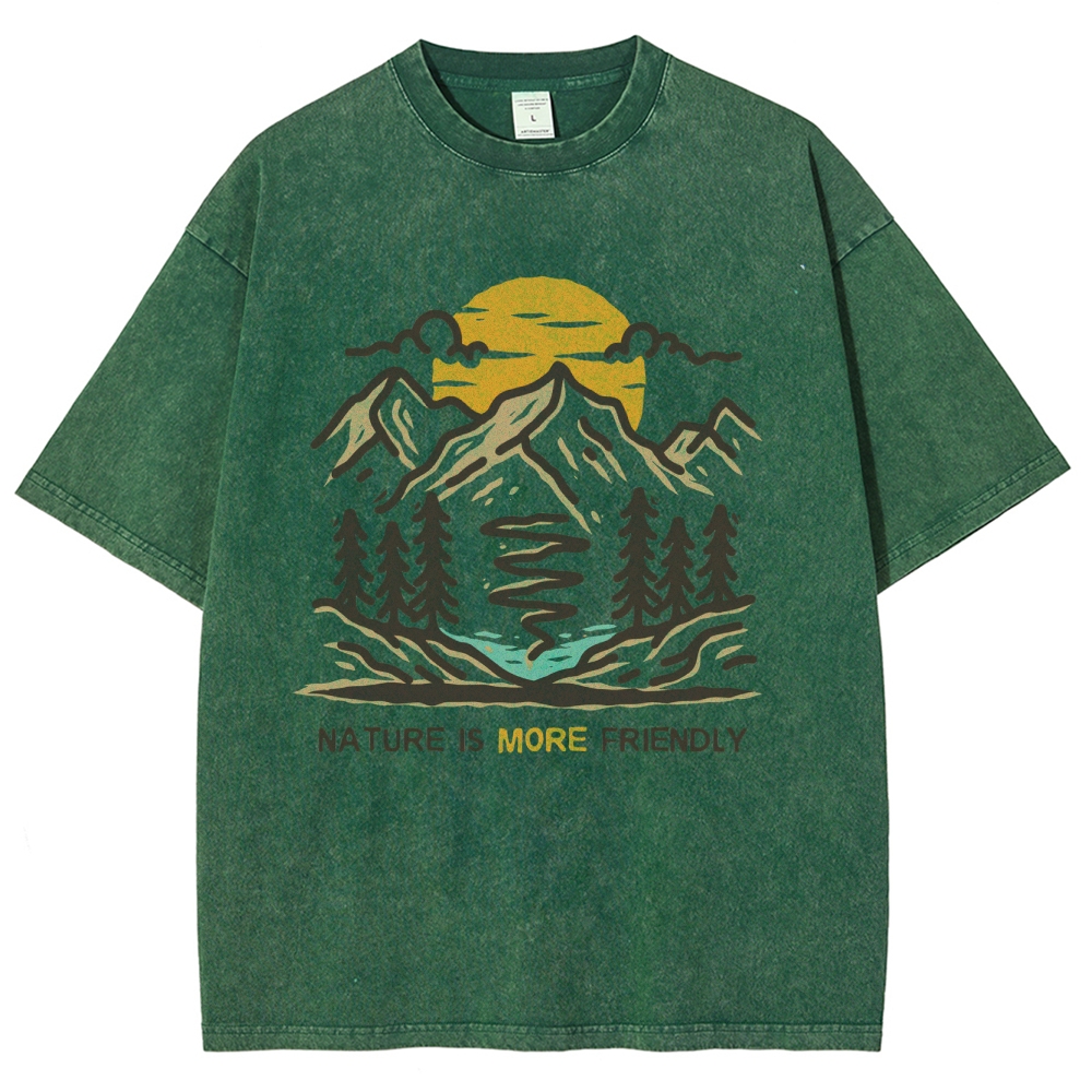 Washed T-Shirt | Forest Nature Is More Friendly Unisex Fit TEE | TIDESNECE