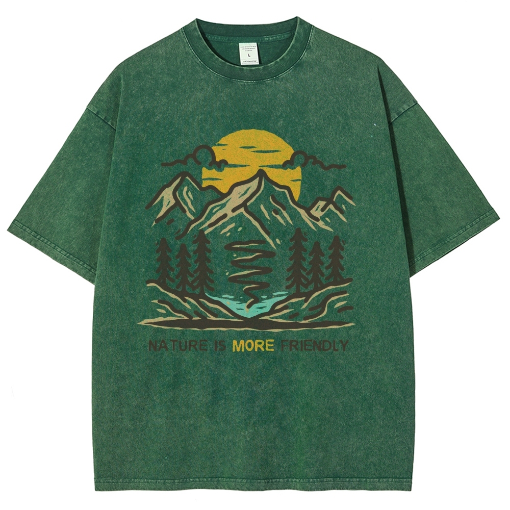 Washed T-Shirt | Forest Nature Is More Friendly Unisex Fit TEE | TIDESNECE