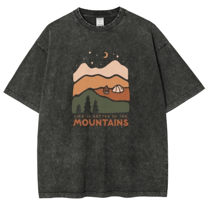 Washed T-Shirt | Forest Camping Unisex Fit Life In The Mountains | TIDESECNCE