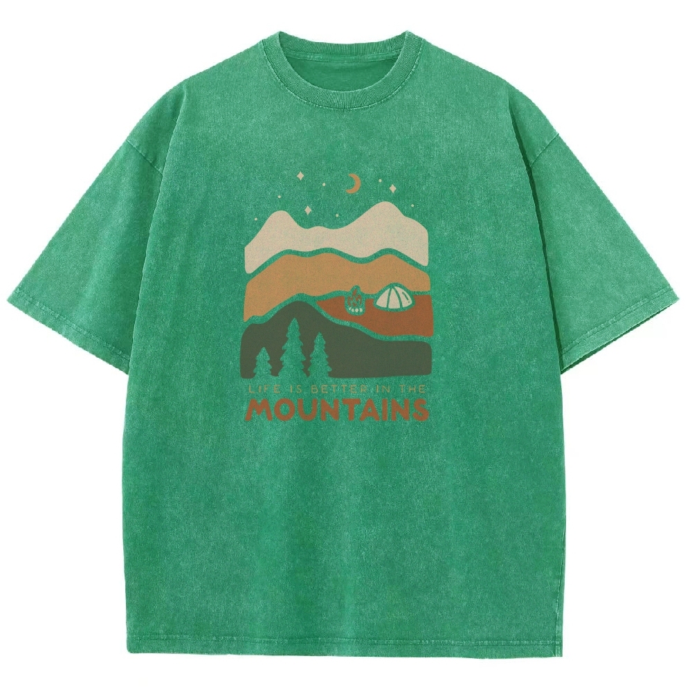 Washed T-Shirt | Forest Camping Unisex Fit Life In The Mountains | TIDESECNCE