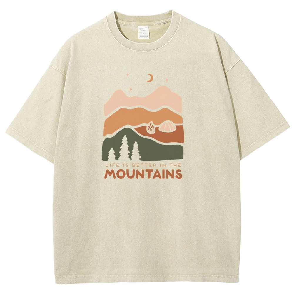 Washed T-Shirt | Forest Camping Unisex Fit Life In The Mountains | TIDESECNCE