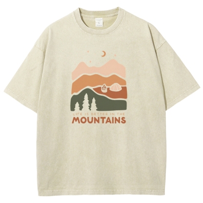 Washed T-Shirt | Forest Camping Unisex Fit Life In The Mountains | TIDESECNCE