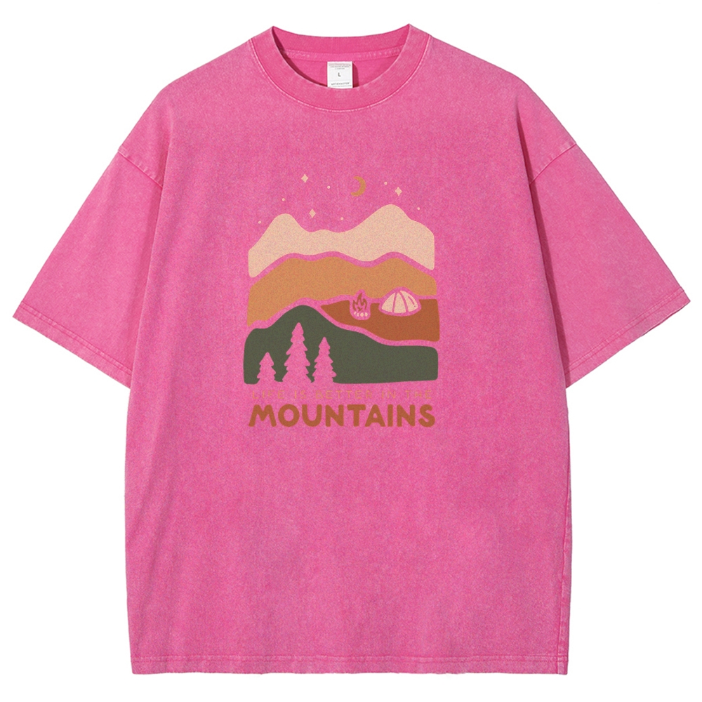 Washed T-Shirt | Forest Camping Unisex Fit Life In The Mountains | TIDESECNCE