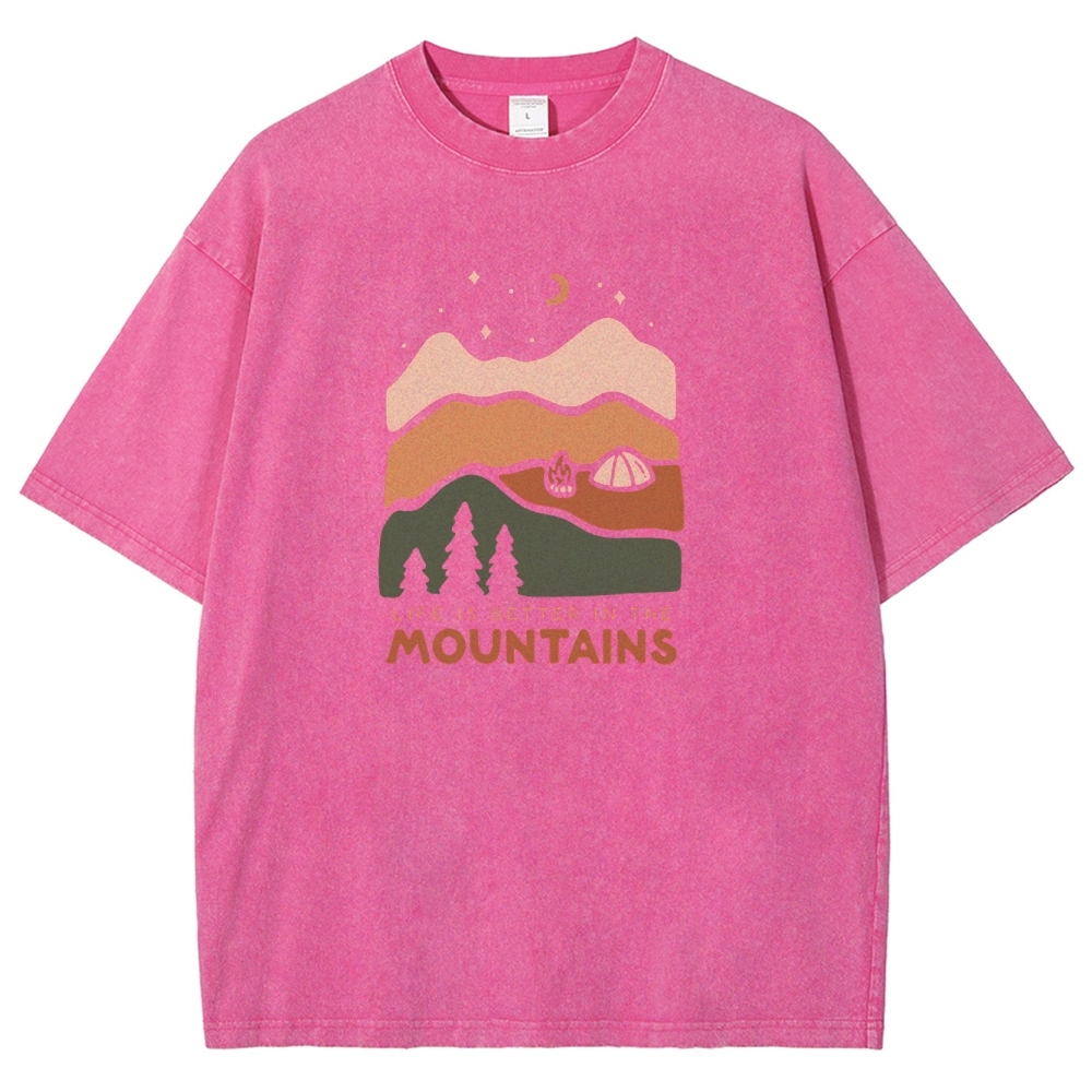 Washed T-Shirt | Forest Camping Unisex Fit Life In The Mountains | TIDESECNCE