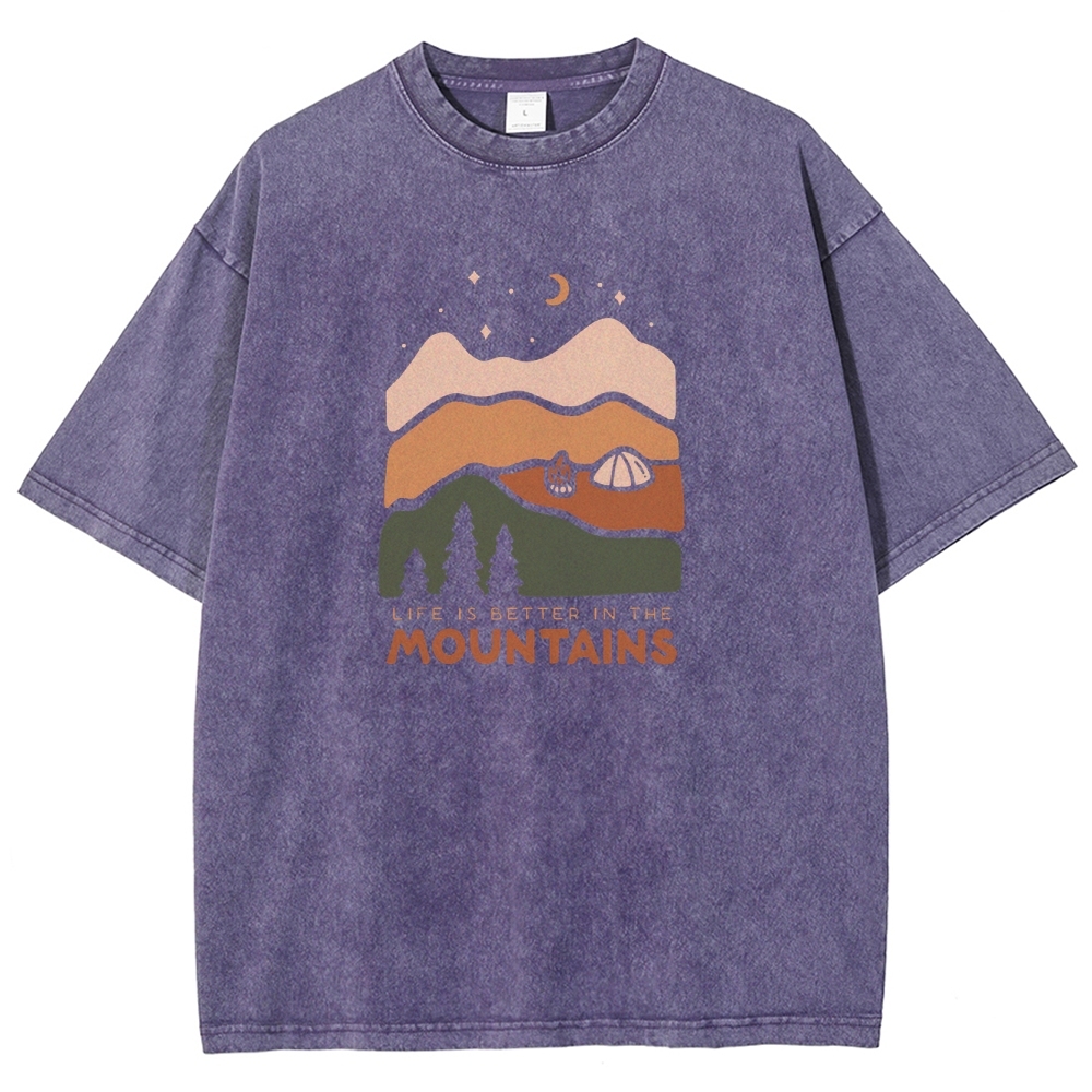 Washed T-Shirt | Forest Camping Unisex Fit Life In The Mountains | TIDESECNCE