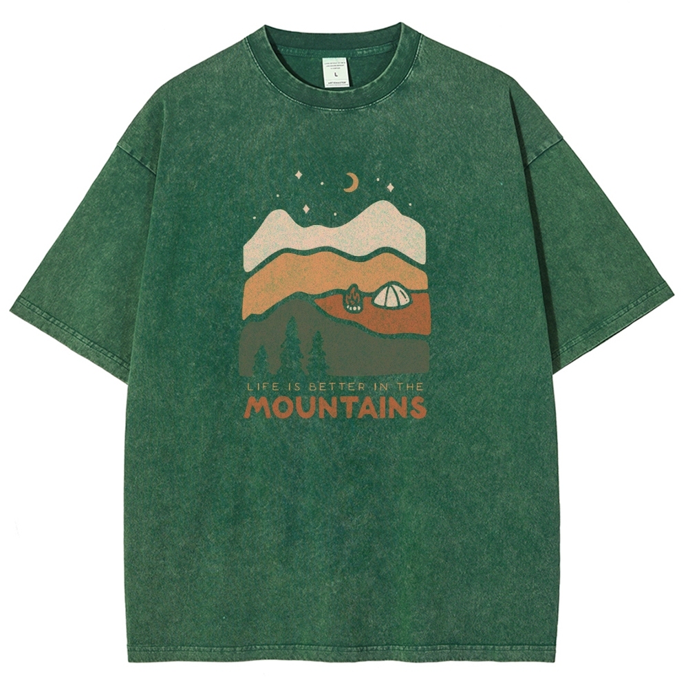 Washed T-Shirt | Forest Camping Unisex Fit Life In The Mountains | TIDESECNCE