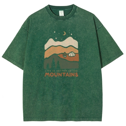 Washed T-Shirt | Forest Camping Unisex Fit Life In The Mountains | TIDESECNCE