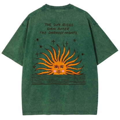 Washed T-Shirt | Hippie Sun Unisex Fit The Sun Rises | TIDESENCE