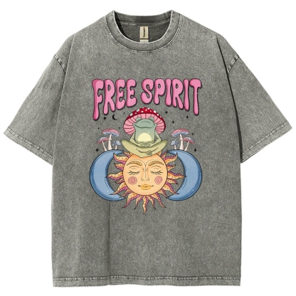 Washed T-Shirt | Hippie Sun Free Spirit Unisex Fit | TIDESENCE