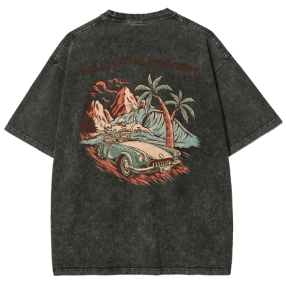 Washed T-Shirt | Adventure Journey Unisex Enjoy The Moment | TIDESENCE
