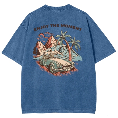 Washed T-Shirt | Adventure Journey Unisex Enjoy The Moment | TIDESENCE