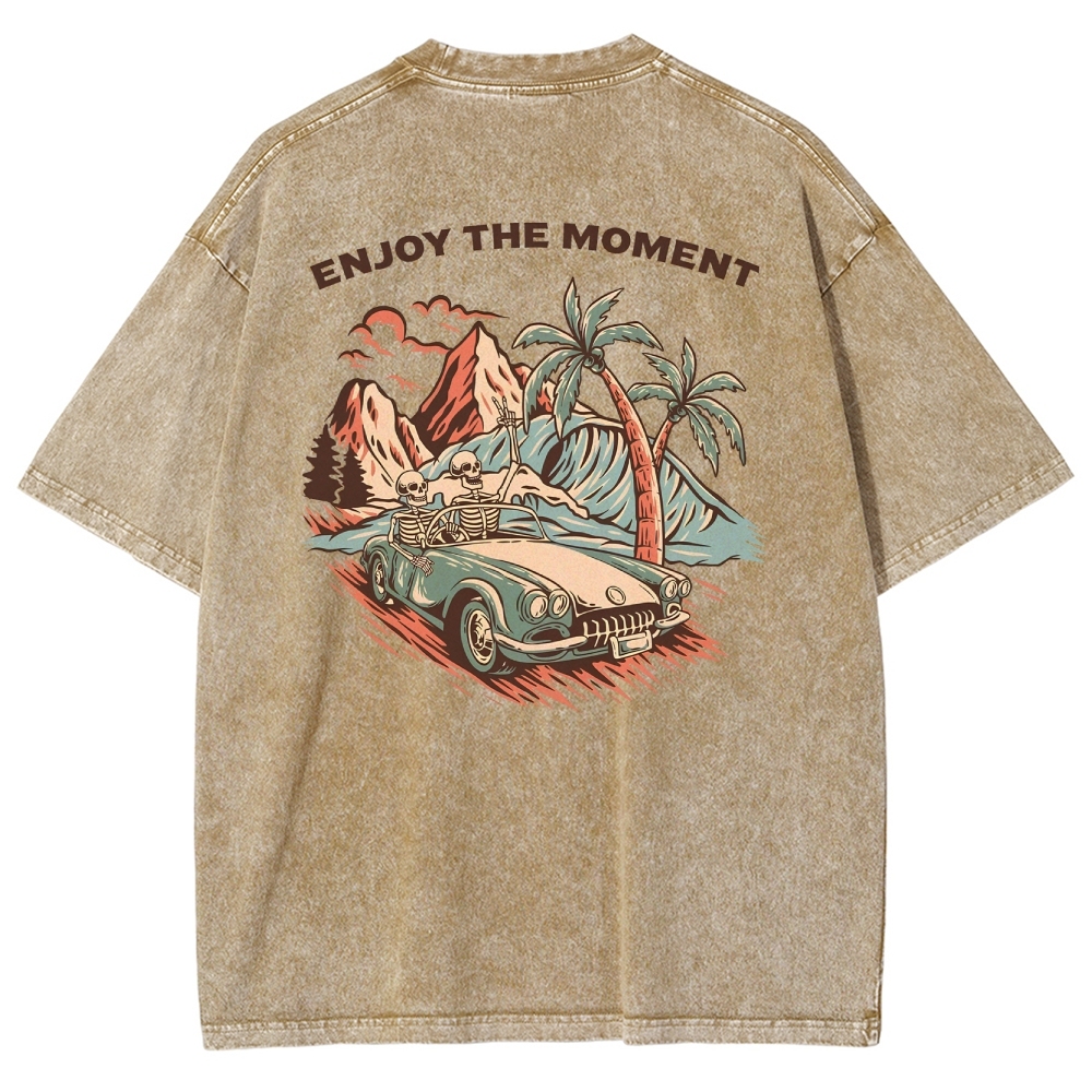 Washed T-Shirt | Adventure Journey Unisex Enjoy The Moment | TIDESENCE