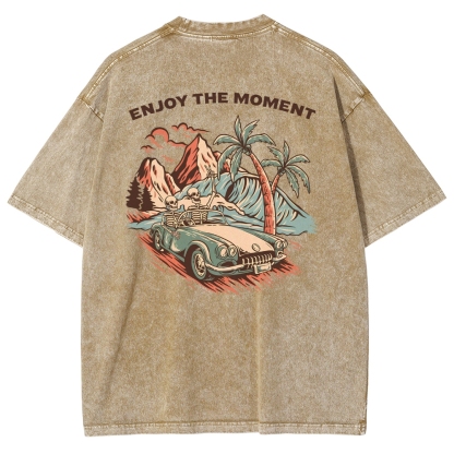 Washed T-Shirt | Adventure Journey Unisex Enjoy The Moment | TIDESENCE