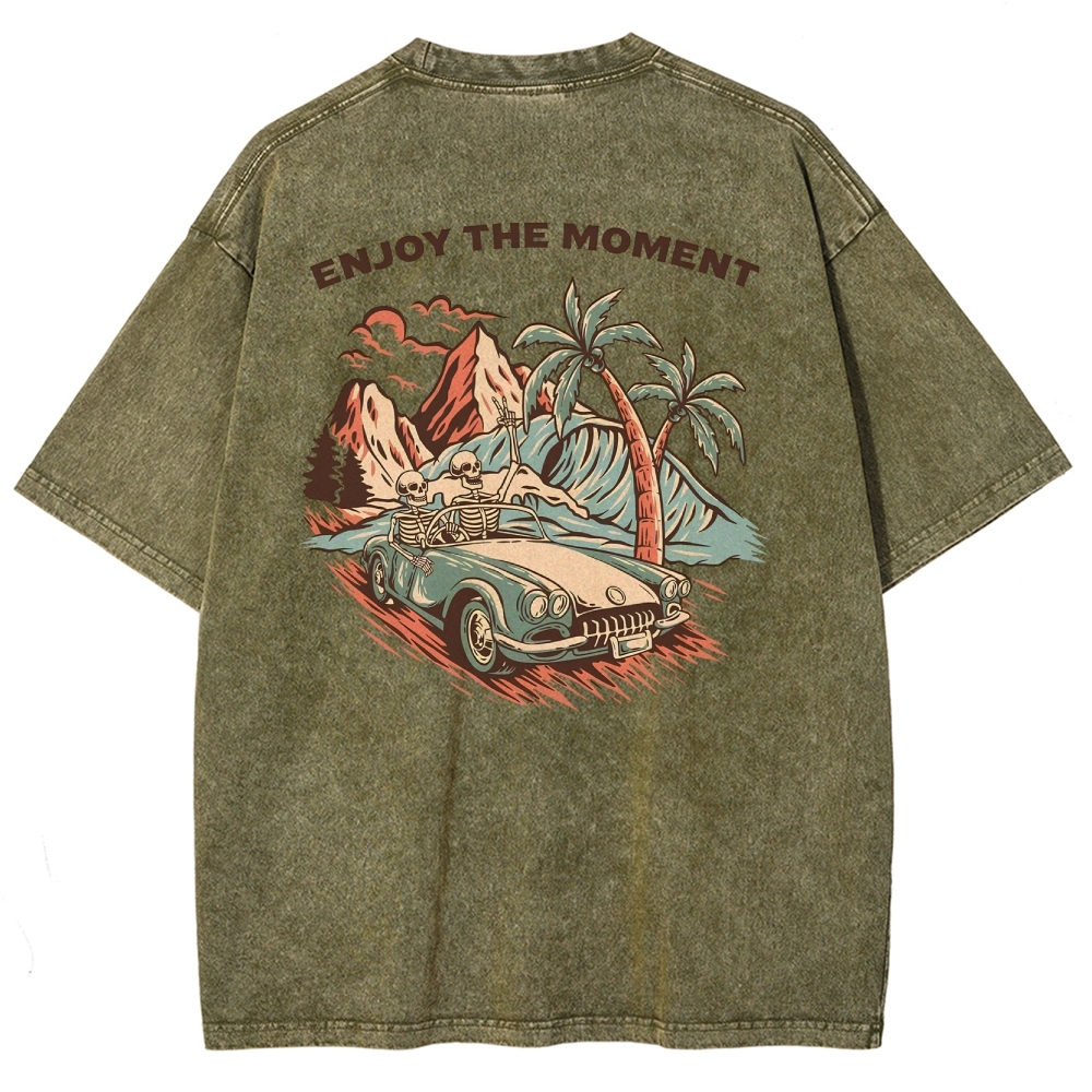 Washed T-Shirt | Adventure Journey Unisex Enjoy The Moment | TIDESENCE