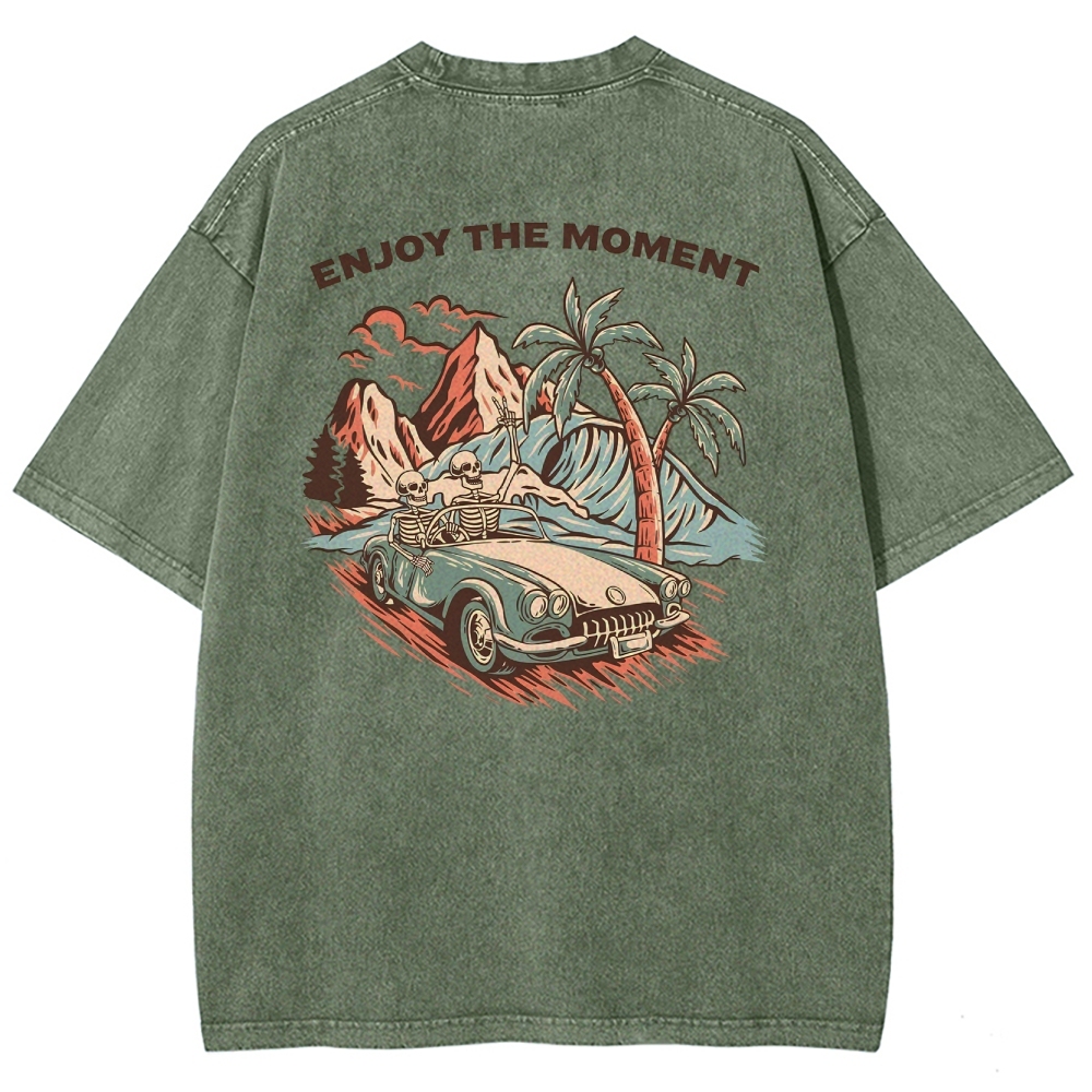 Washed T-Shirt | Adventure Journey Unisex Enjoy The Moment | TIDESENCE