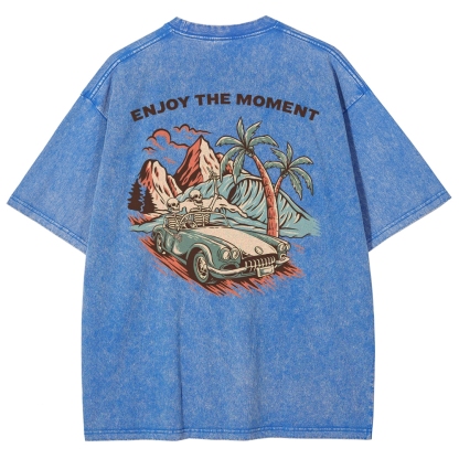 Washed T-Shirt | Adventure Journey Unisex Enjoy The Moment | TIDESENCE