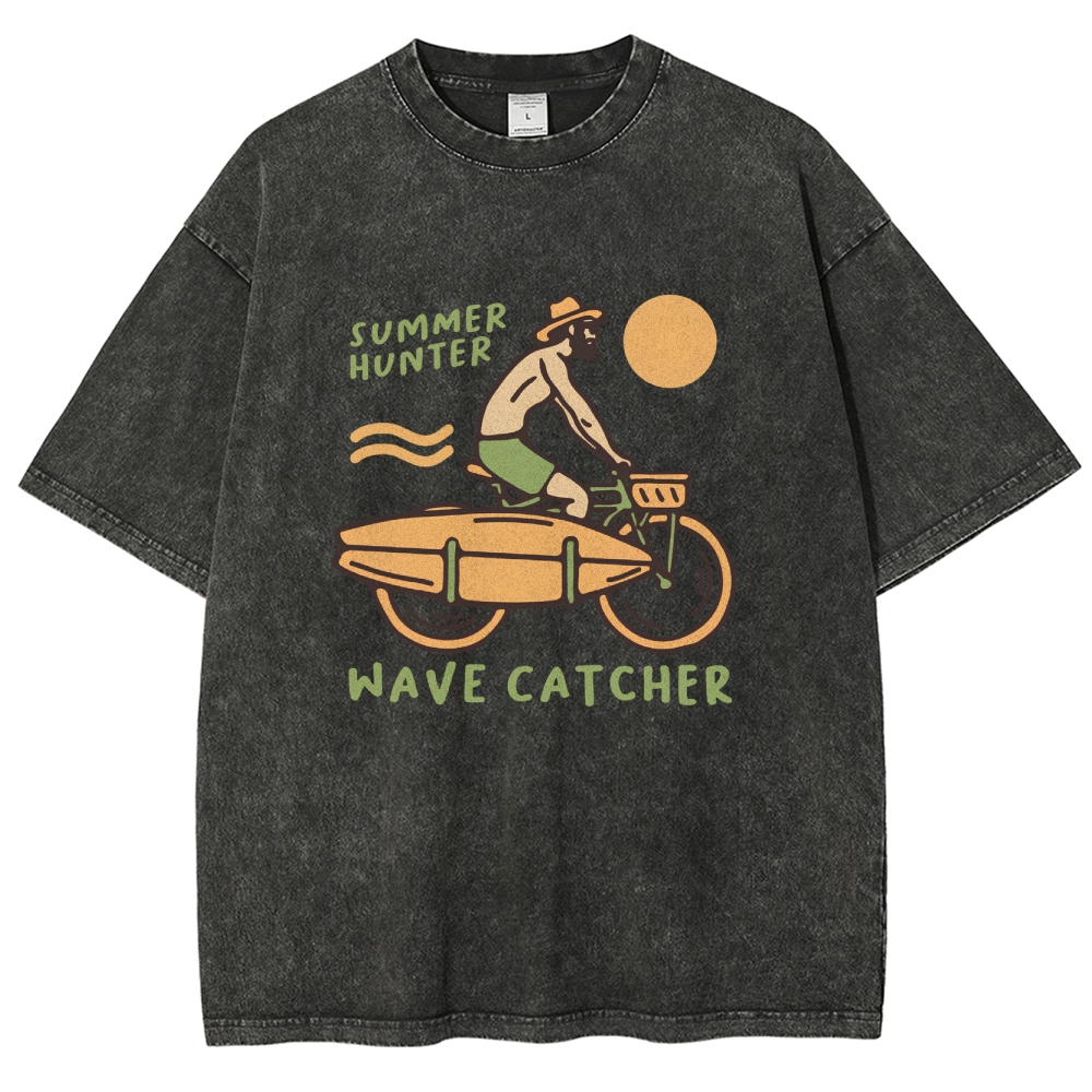 Washed T-Shirt | Surf Unisex Fit Summer Hunter Wave Cartcher | TIDESENCE